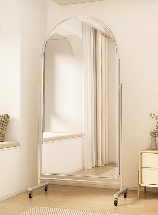 fashionhome Multipurpose Use Moveable Arched Design Full Length Mirror Floor Standing Mirror Large Full Body Mirror Dressing Mirror Round Durable Stainless Steel Aluminum Frame Decorative Mirror with Wheels for Living Room Home Shops 60x40x166 cm  - Image 3