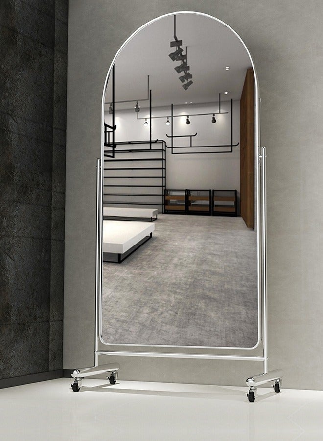 fashionhome Multipurpose Use Moveable Arched Design Full Length Mirror Floor Standing Mirror Large Full Body Mirror Dressing Mirror Round Durable Stainless Steel Aluminum Frame Decorative Mirror with Wheels for Living Room Home Shops 60x40x166 cm  - Image 4