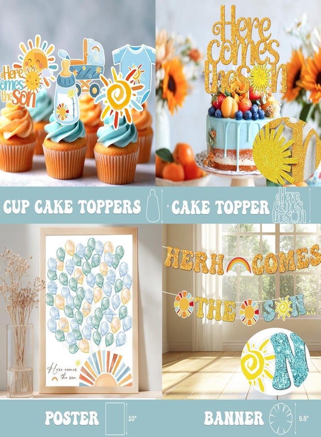 Hombae Boho Baby Shower Decorations - 119 PCs Boys Here Comes the Sun Baby Shower Party Supplies with Backdrop, Tablecloth, Balloon Garland, Boxes, Sash, Badges, Banner, Foil Balloon, Poster - Image 5