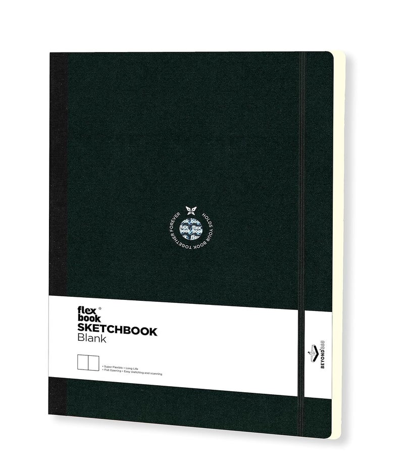 Flexbook Flexbook Sketchbook Black Large A4 22x31cm 96 Pages 170gsm Special Quality Munken Paper Special Black Art Paper Cover Elastic Band Closure FSC Certified  - Image 1