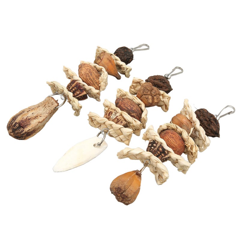 Natural Corn Leaves Parrot Chew Toys Set With Cuttlebone Nuts Stainless Steel Hooks - Image 4