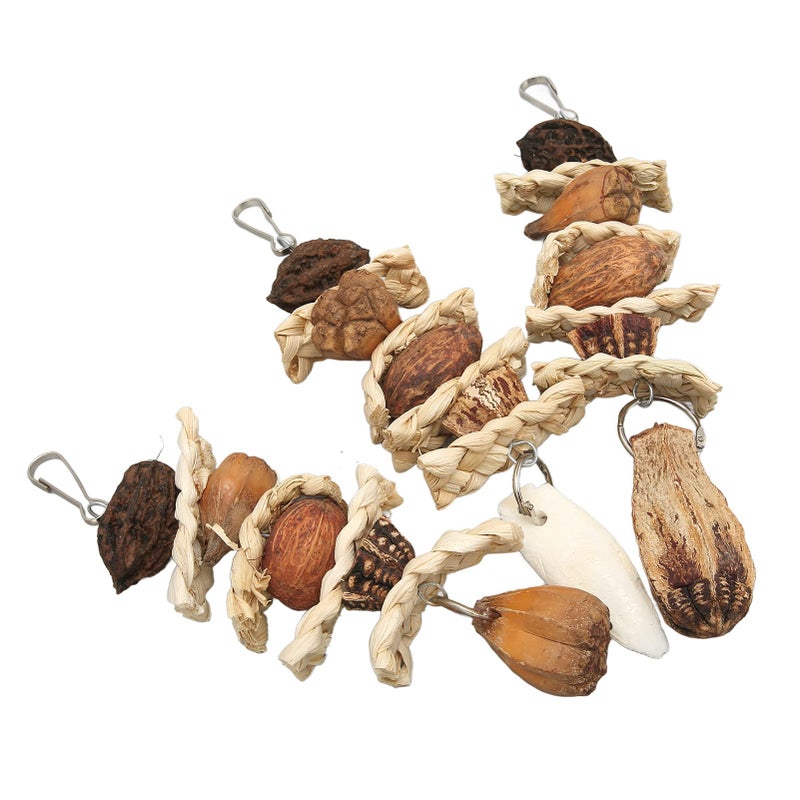 Natural Corn Leaves Parrot Chew Toys Set With Cuttlebone Nuts Stainless Steel Hooks - Image 2