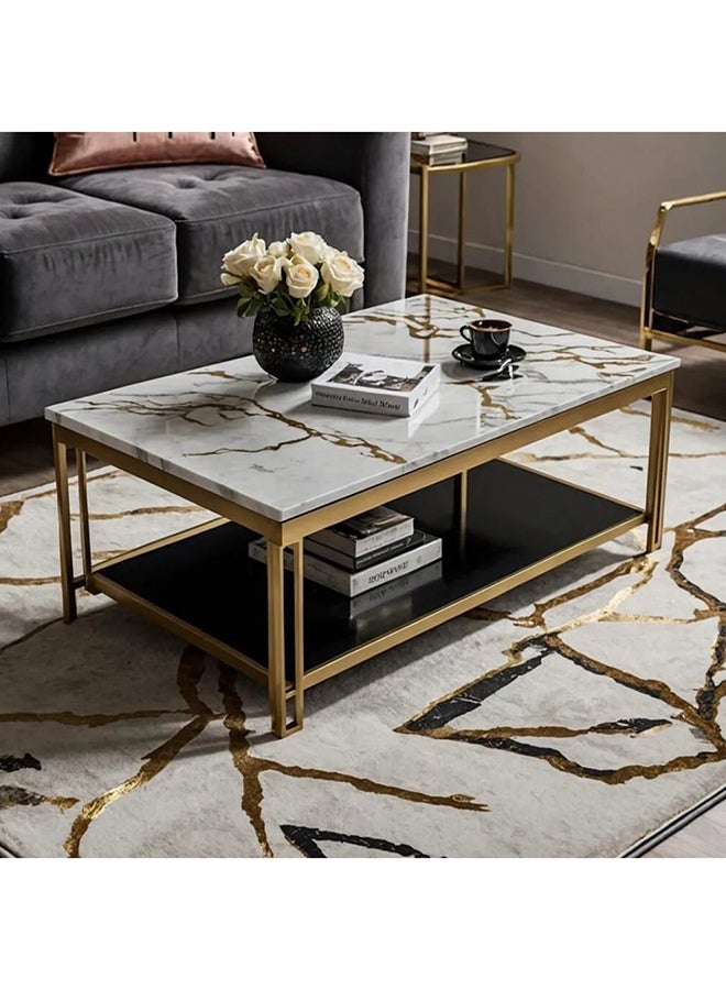 هومزمارت طاولة قهوة حديد  و  خشب رخامي  متعدد الالوان- 120×80×50سم - Image 1