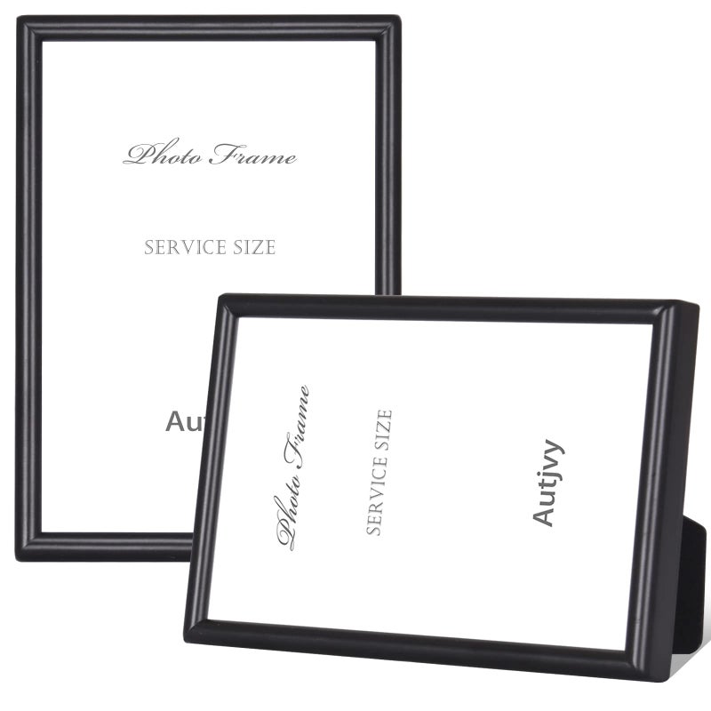 Autjvy 4x6 Picture Frame Matte Black Modern Simple Thin Aluminum Metal Photo Frame with HD Real Glass Display for Tabletop and Wall Collage 2 Pack