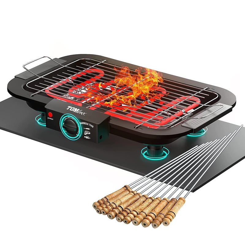 TOMdoxx 2000W IndoorOutdoor Grill Smokeless Barbeque with Precise Temperature Control for Steaks Kebabs Veggies Electric Tandoor Set with Grilling Sticks - Image 1
