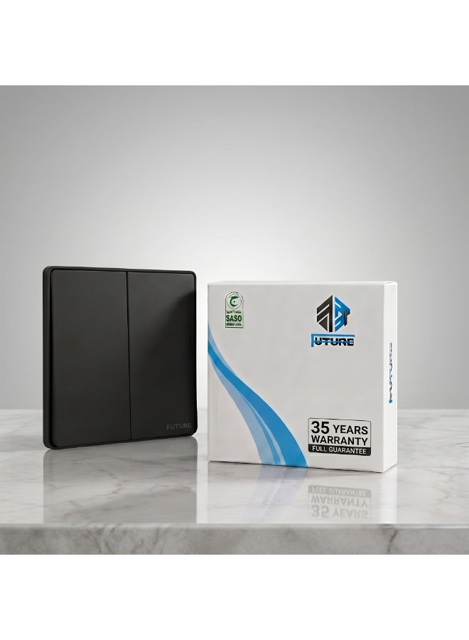 Future 2 Gang 2 Way Switch | 10A Wall Light Switch | Premium Black Finish | Two Gang Two Way Electrical Switch | Modern Home & Office Wall Switch | 250V | 35 Years Warranty - Image 2