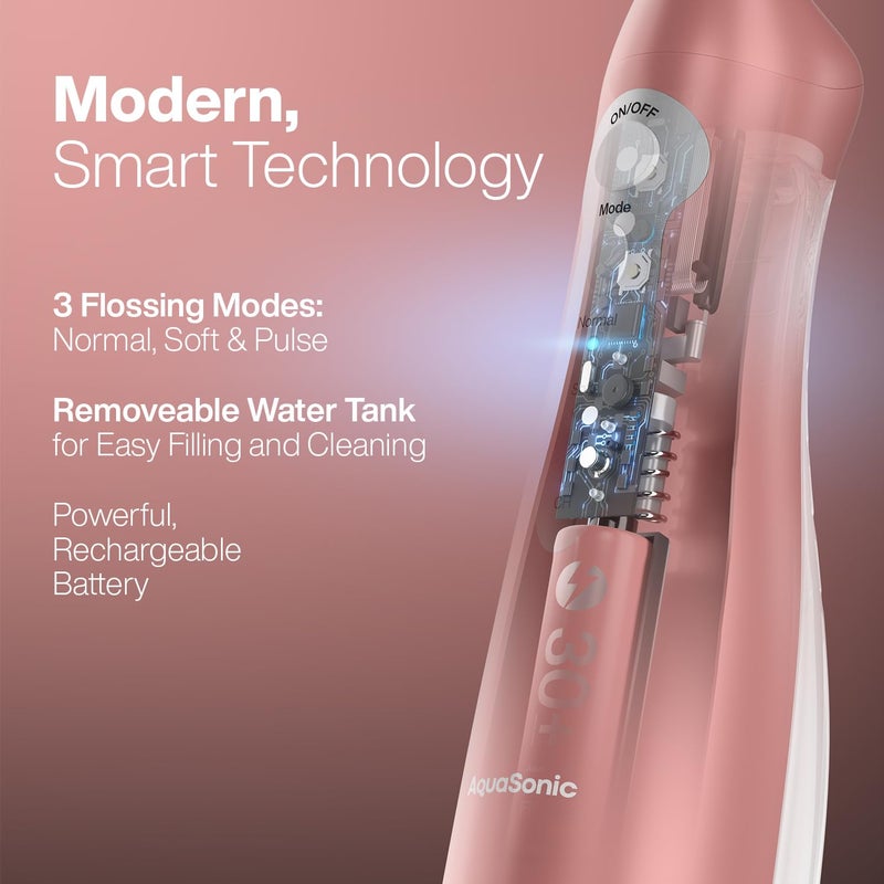 AquaSonic Water Flosser - Cordless Rechargeable Water Flossers for Teeth Cleaning - Waterproof Aqua Flosser, Portable Oral Irrigator for Dental Cleaning with 5 Jet Tips – Braces Home Travel - Image 3