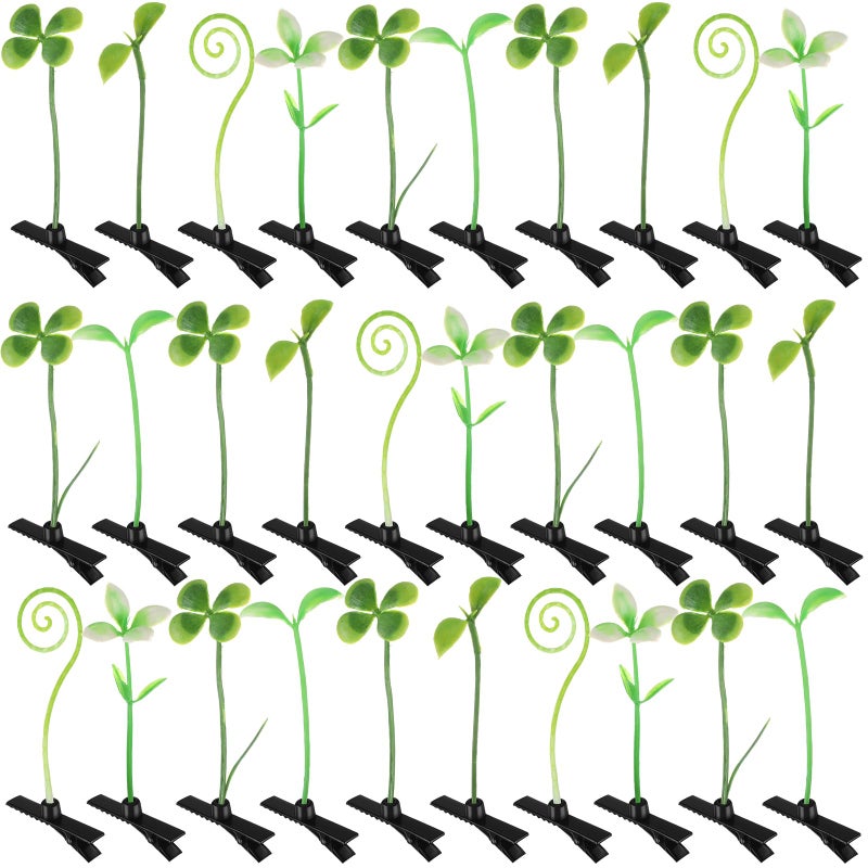 Luinabio 30 Pcs Bean Sprout Hair Clips Rave Mixed Style Plant Hairpins Hair Accessories for Party IrishGreenery