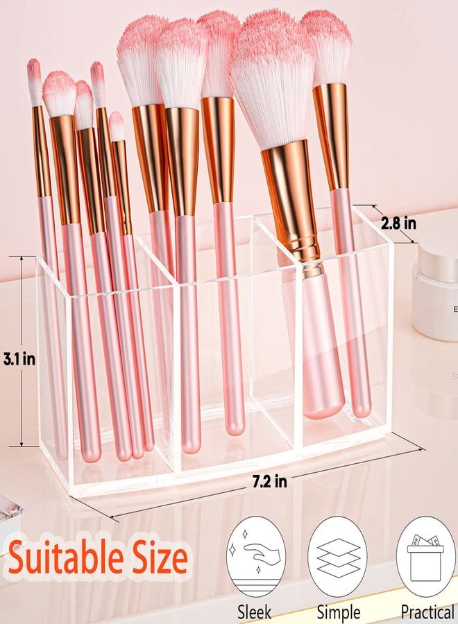 BOCONY Clear Makeup Brush Organizer, Acrylic Cosmetic Brushes Storage with 3 Slots,Perfect Pen Holder for Desk - Image 3
