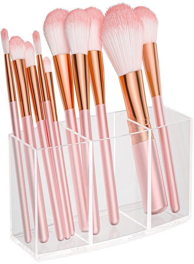 BOCONY Clear Makeup Brush Organizer, Acrylic Cosmetic Brushes Storage with 3 Slots,Perfect Pen Holder for Desk - Image 1
