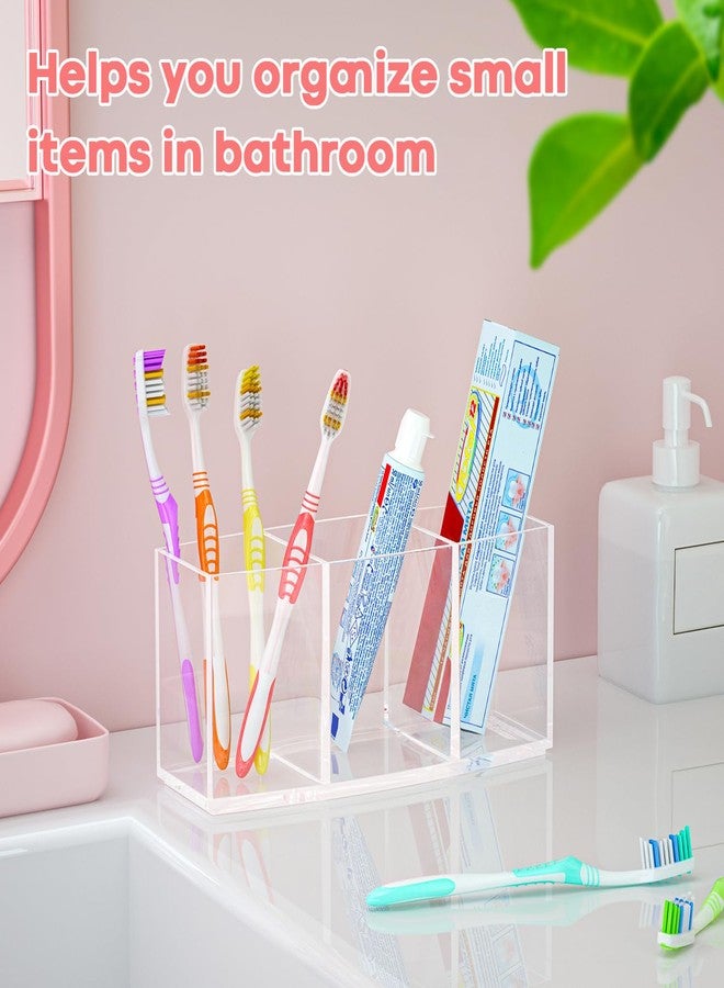 BOCONY Clear Makeup Brush Organizer, Acrylic Cosmetic Brushes Storage with 3 Slots,Perfect Pen Holder for Desk - Image 2