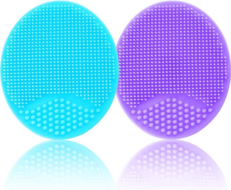 FUIN Baby Bath Brush, Silicone Massage & Cradle Cap Scrubber, Gentle Exfoliator for Dry Skin, Eczema Relief, Safe Hypoallergenic Brush for Newborns, Toddlers, 2 Pack (Purple & Green) - Image 1