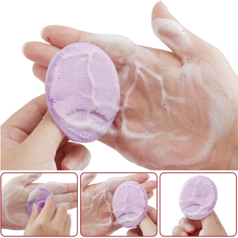 FUIN Baby Bath Brush, Silicone Massage & Cradle Cap Scrubber, Gentle Exfoliator for Dry Skin, Eczema Relief, Safe Hypoallergenic Brush for Newborns, Toddlers, 2 Pack (Purple & Green) - Image 4