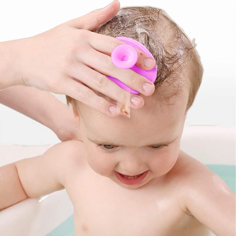 FUIN Baby Bath Brush, Silicone Massage & Cradle Cap Scrubber, Gentle Exfoliator for Dry Skin, Eczema Relief, Safe Hypoallergenic Brush for Newborns, Toddlers, 2 Pack (Purple & Green) - Image 2