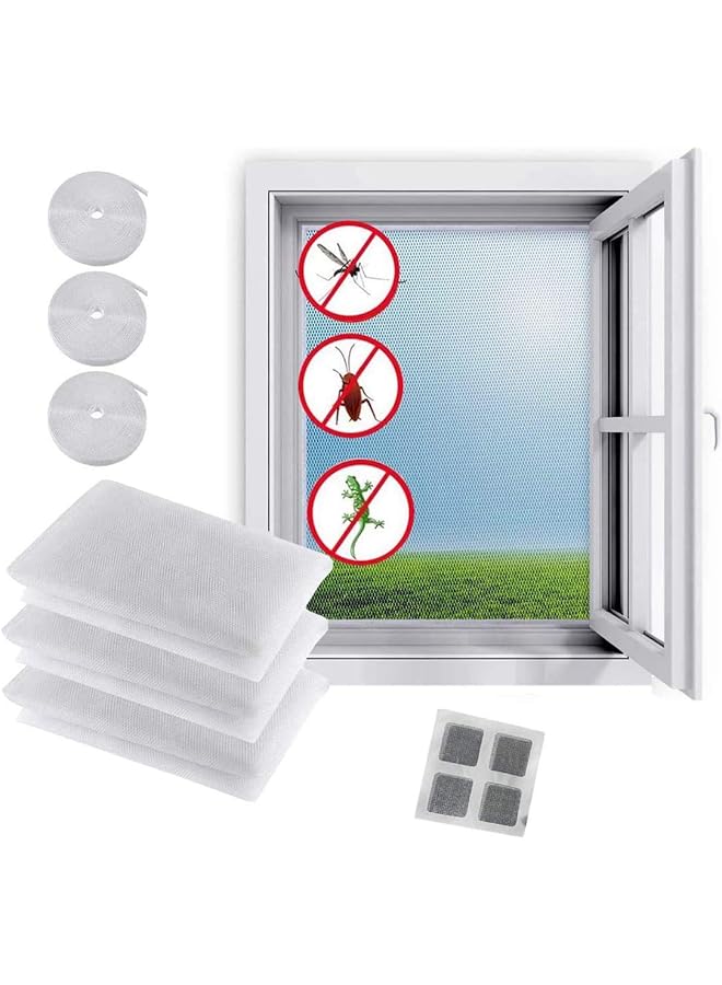 The Bros شبكات شاشة الطيران للنوافذ 3 عبوات 1.3م × 1.5م مجموعة واقي من البعوض والحشرات مع شريط لاصق ذاتي 3 لفات شريط شفاف قطع بدون حفر أبيض - Image 1