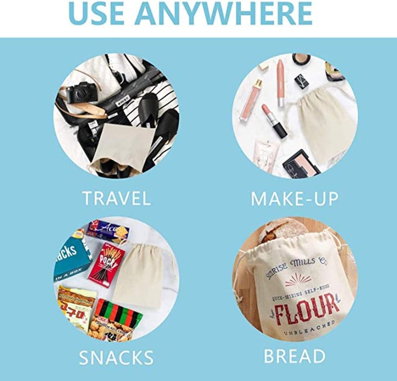 Luckam 12 Pack 15 x 20 CM Reusable Produce Bags, Muslin Bags with Drawstrings for Shopping and Storage, 100% Natural Cotton Bags, Washable, Biodegradable, for Fruit Vegetable and More, Food Safe - Image 3