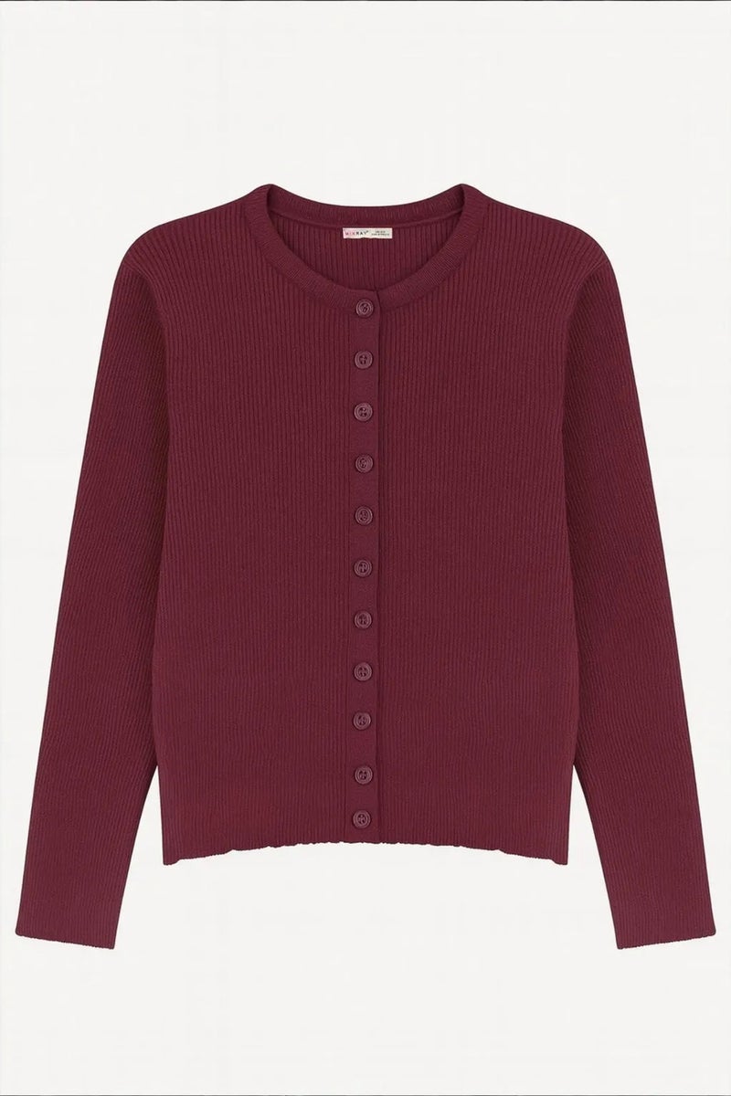 Mixray Buttoned Slim Fit Ribbed Knit Cardigan
