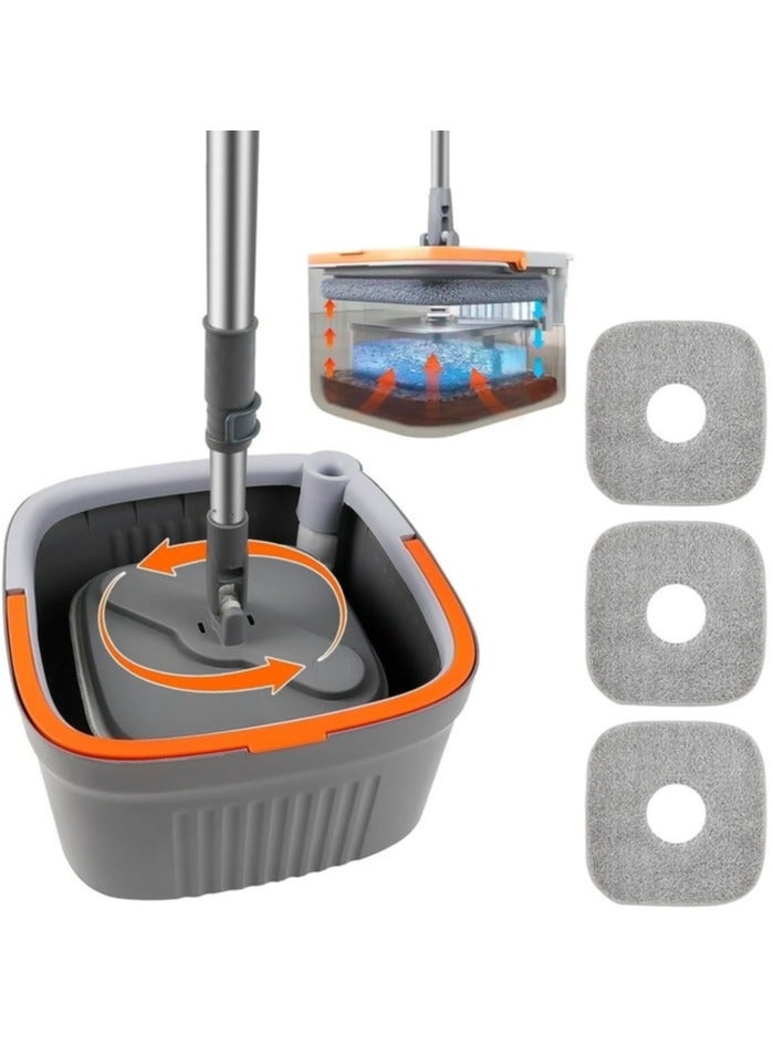 AIWANTO Spin Mop & Bucket Cleaning System with 6 Reusable Microfiber Pads – 360° Rotating Head for Tile, Wood, Marble & All Floor Types - Image 1
