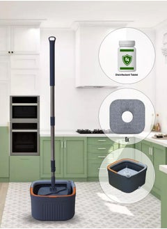 AIWANTO Spin Mop Bucket Set with 6 Reusable Mop Pads Separates Dirty and Clean Water Square Microfiber Mop for Floor Cleaning Mop Set Pads for All Types Floors  - Image 4