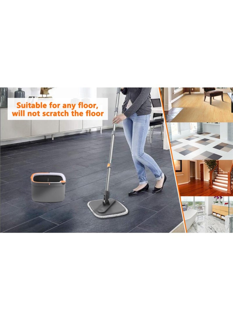 Spin Mop Bucket Set with 6 Reusable Mop Pads Separates Dirty and Clean Water Square Microfiber Mop for Floor Cleaning Mop Set Pads for All Types Floors