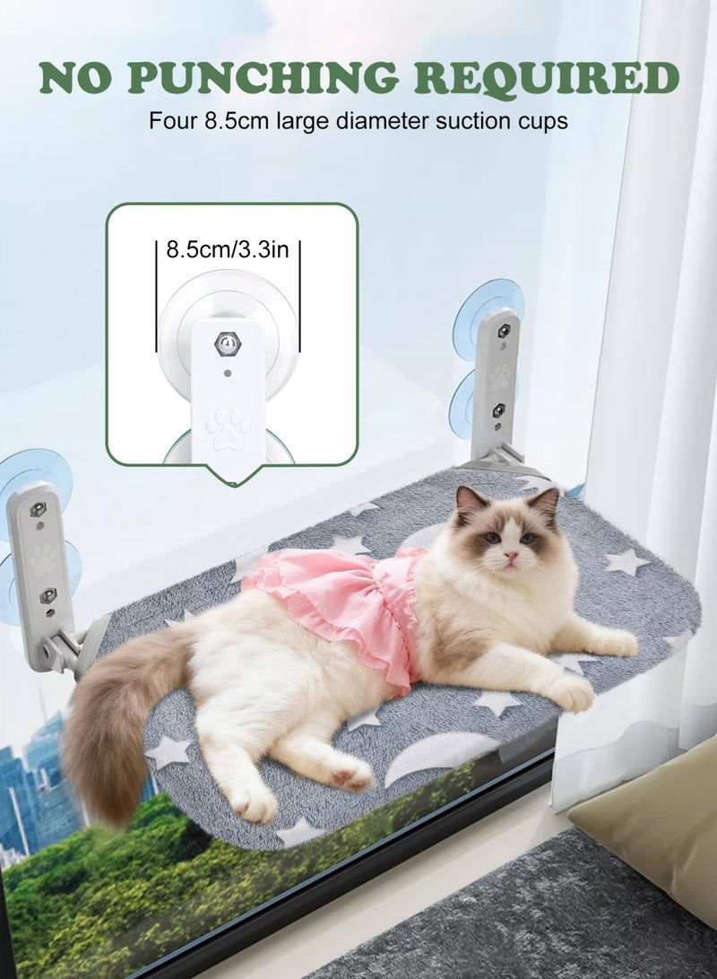 أوربازار أرجوحة قطط قابلة للطي للنافذة - لاسلكية، سرير مبطن مدمج قابل للغسل في الغسالة، إطار معدني قوي - مجثم نافذة للقطط الكبيرة والقطط الصغيرة (لعبة عصا قطط إضافية) - Image 4