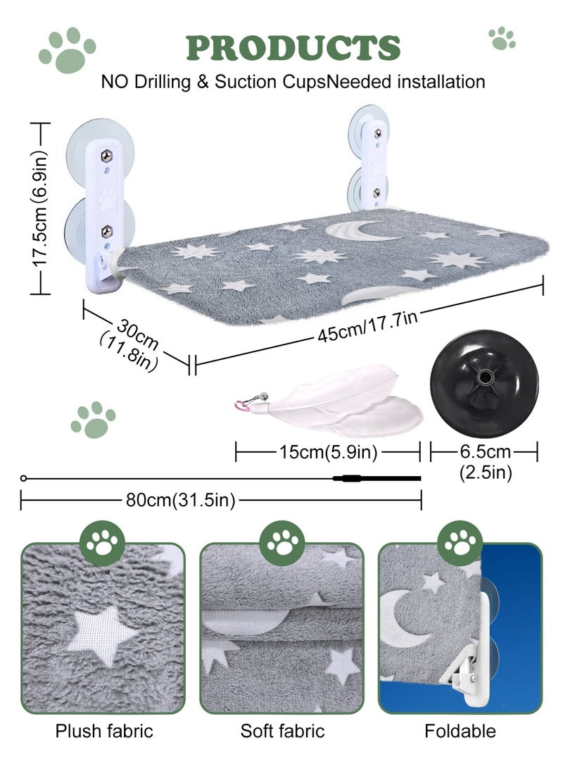 أوربازار أرجوحة قطط قابلة للطي للنافذة - لاسلكية، سرير مبطن مدمج قابل للغسل في الغسالة، إطار معدني قوي - مجثم نافذة للقطط الكبيرة والقطط الصغيرة (لعبة عصا قطط إضافية) - Image 2
