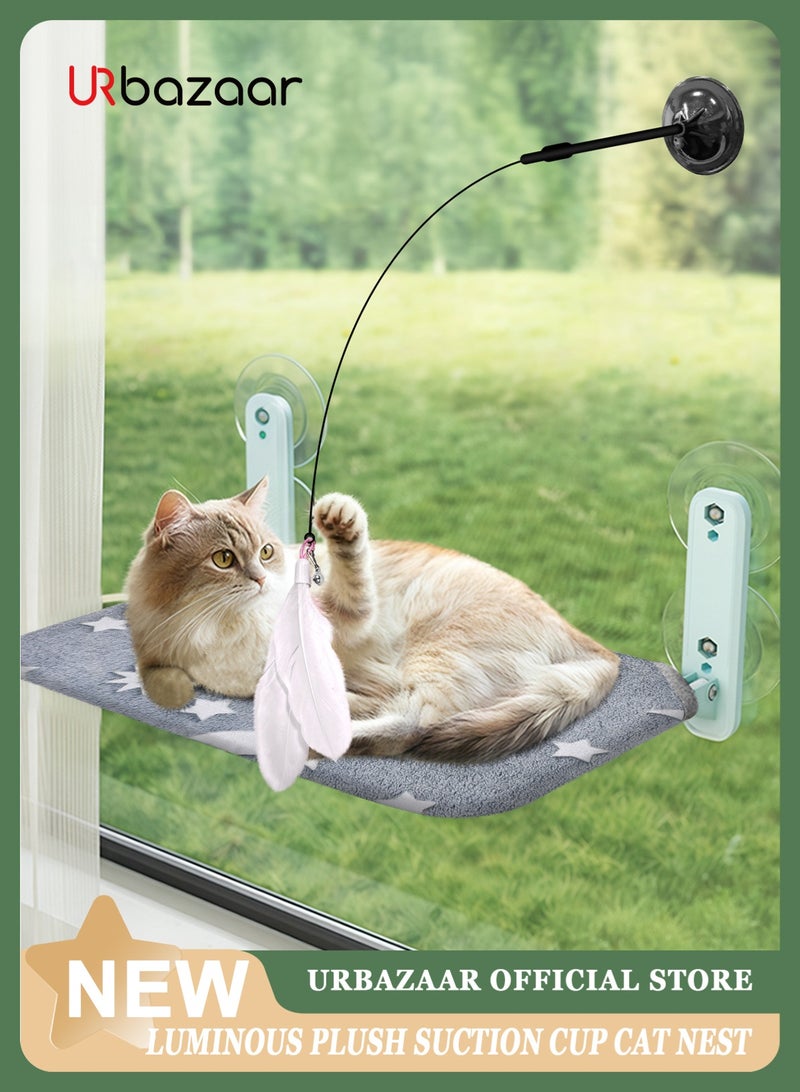 أوربازار أرجوحة قطط قابلة للطي للنافذة - لاسلكية، سرير مبطن مدمج قابل للغسل في الغسالة، إطار معدني قوي - مجثم نافذة للقطط الكبيرة والقطط الصغيرة (لعبة عصا قطط إضافية) - Image 1
