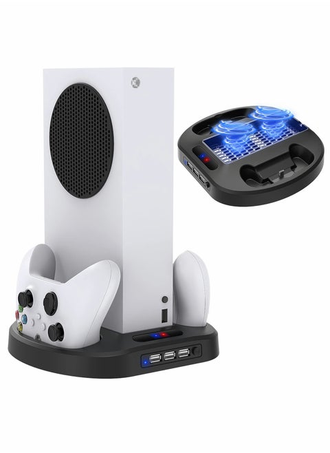 Vertical Charging Stand for Xbox Series S Controllers with Cooling Fan, LED Indicator, and 3 USB Hubs