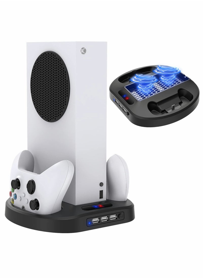 Vertical Charging Stand for Xbox Series S Controllers with Cooling Fan, LED Indicator, and 3 USB Hubs