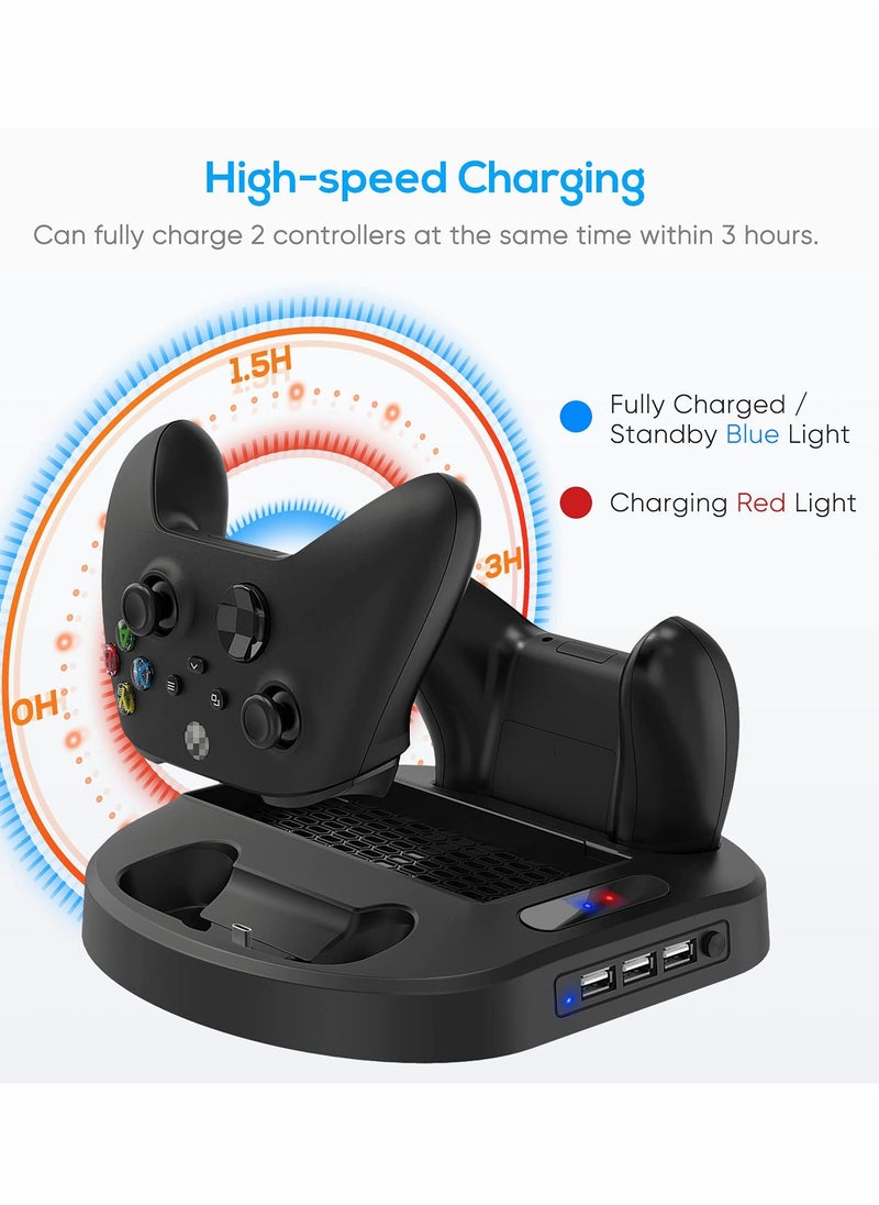 Vertical Charging Stand for Xbox Series S Controllers with Cooling Fan, LED Indicator, and 3 USB Hubs