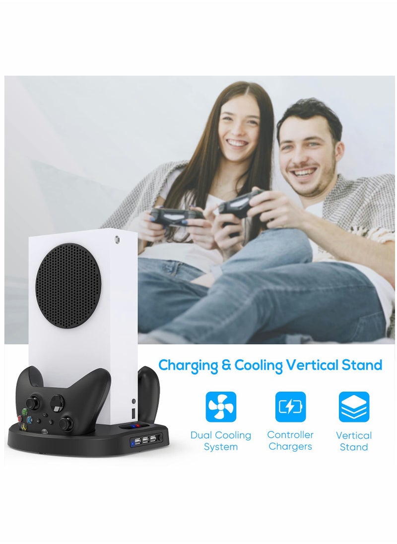 Vertical Charging Stand for Xbox Series S Controllers with Cooling Fan, LED Indicator, and 3 USB Hubs