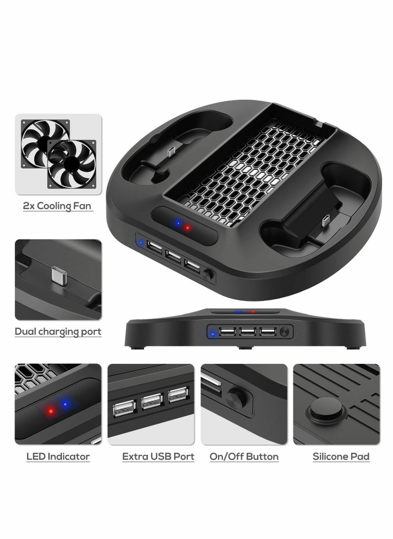Vertical Charging Stand for Xbox Series S Controllers with Cooling Fan, LED Indicator, and 3 USB Hubs