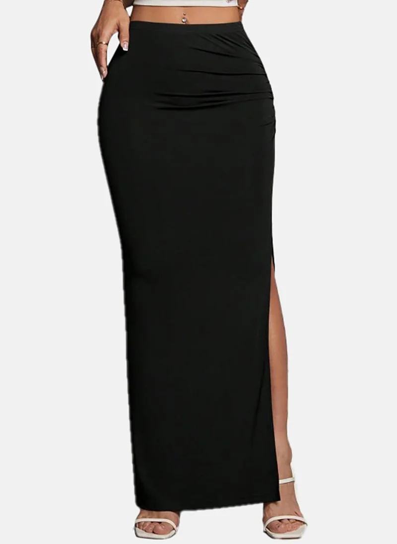 يونيكي Black Solid Slim Fit Maxi Skirt