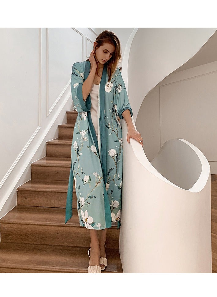 Tie Up Long Sleeved Sleeping Bathrobe Can Be Used As A Wedding Morning Gown Or Home Outfit  - Image 1