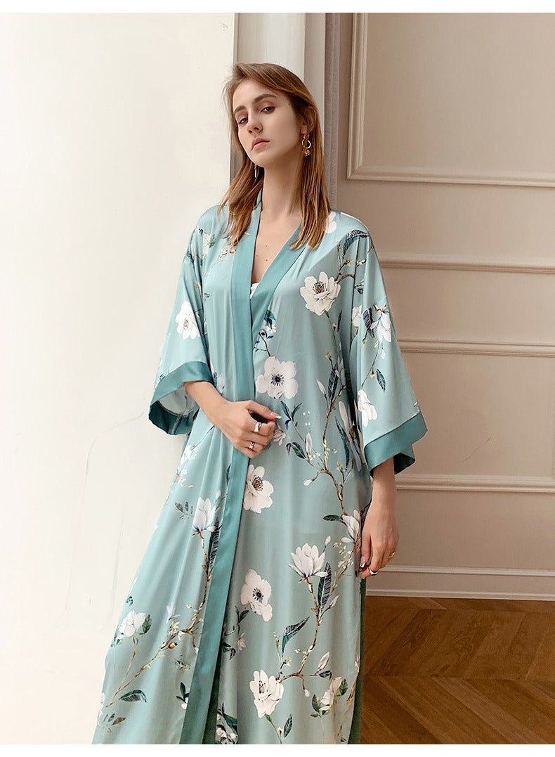 Tie Up Long Sleeved Sleeping Bathrobe Can Be Used As A Wedding Morning Gown Or Home Outfit  - Image 2