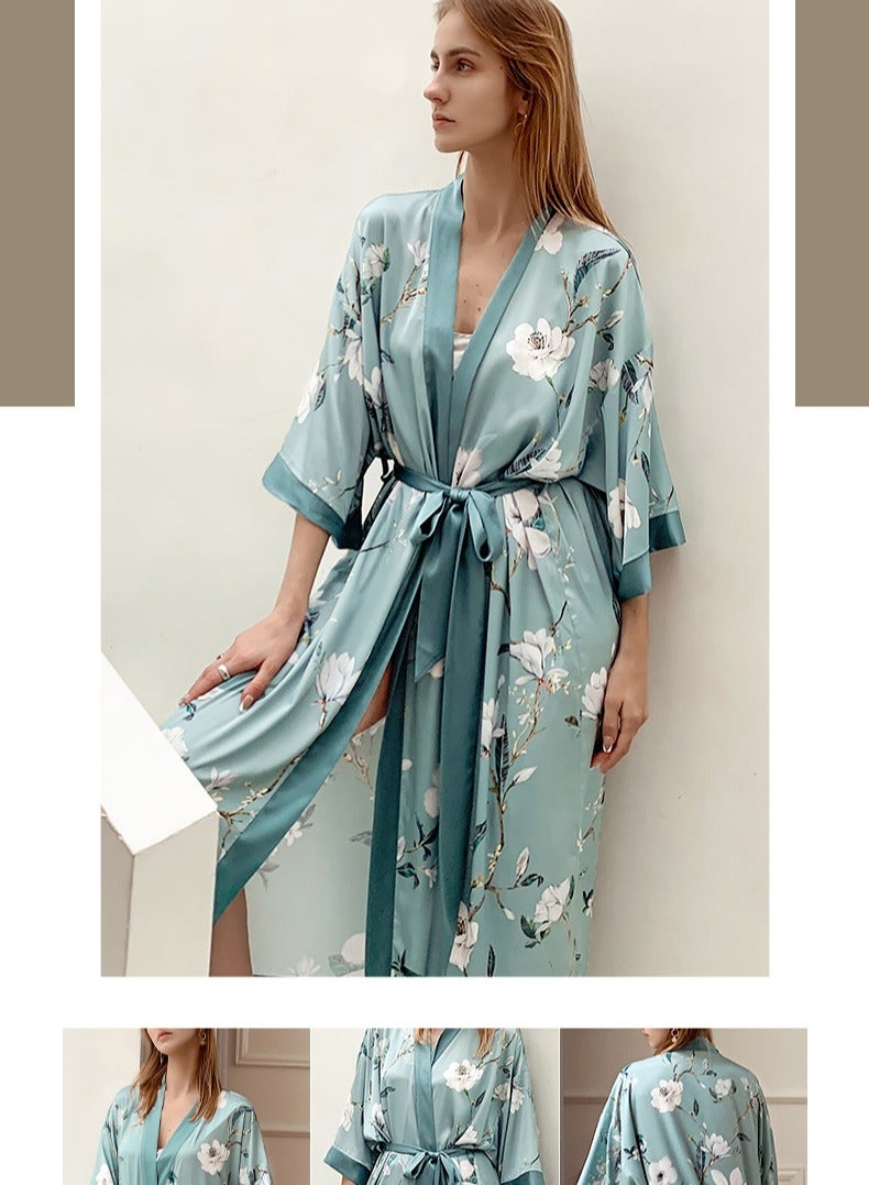 Tie Up Long Sleeved Sleeping Bathrobe Can Be Used As A Wedding Morning Gown Or Home Outfit  - Image 3