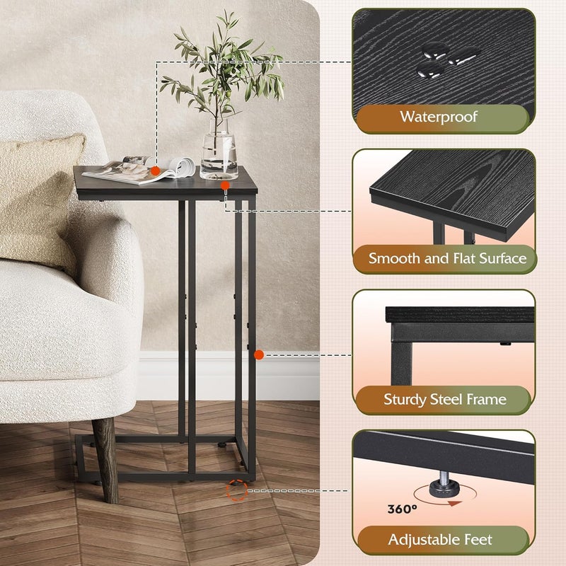 Wlive Snack Side Table, C Shaped End Table for Sofa Couch and Bed, Black - Image 5