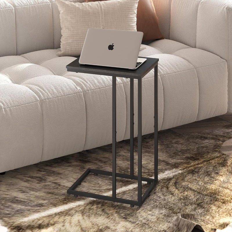 Wlive Snack Side Table, C Shaped End Table for Sofa Couch and Bed, Black - Image 2