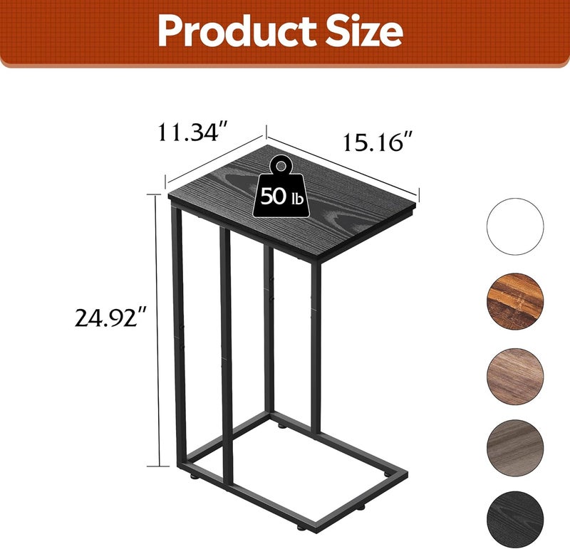 Wlive Snack Side Table, C Shaped End Table for Sofa Couch and Bed, Black - Image 3
