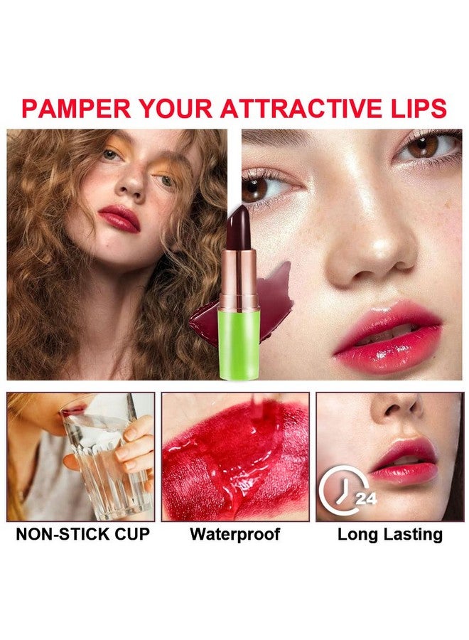 evpct 2Pcs Black Red Cherry Color Changing Magic Lipstick Tinted Lip Balm Stain Gloss Set Ph Lazy Lipstick Waterproof Color Change Changing Jelly Lipstick Labiales Magicos Mate 24 Horas Originales - Image 3