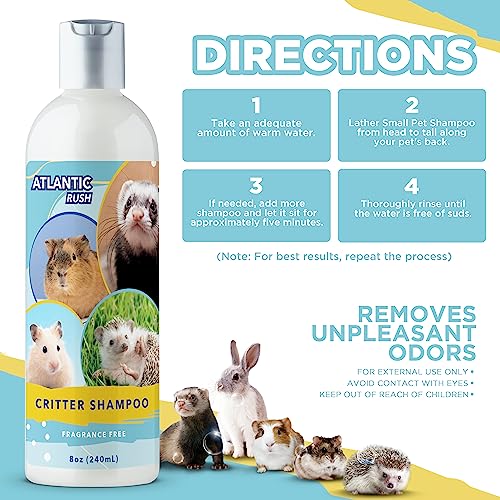 Atlantic Rush Critter Shampoo for Small Pets -Small Animal Fragrance & Detergent Free Shampoo - Sensitive Skin Shampoo for Ferrets, Guinea Pigs, Rabbits, Hedgehogs, Hamsters & Sugar Gliders (8 oz Fragrance Free) - Image 4