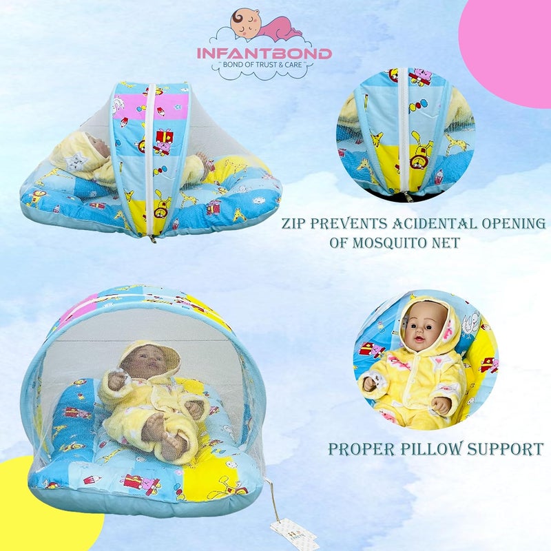 Infantbond Designer Mattress with Net Portable Bed Travel Friendly Infant Comfy Sleep Sleeping Bag for Kids Baby Carry Comfortable Set Age 06 Months Blue Giffi - Image 2