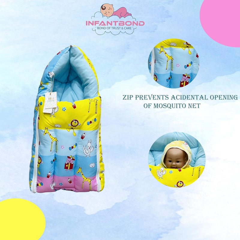 Infantbond Designer Mattress with Net Portable Bed Travel Friendly Infant Comfy Sleep Sleeping Bag for Kids Baby Carry Comfortable Set Age 06 Months Blue Giffi - Image 5