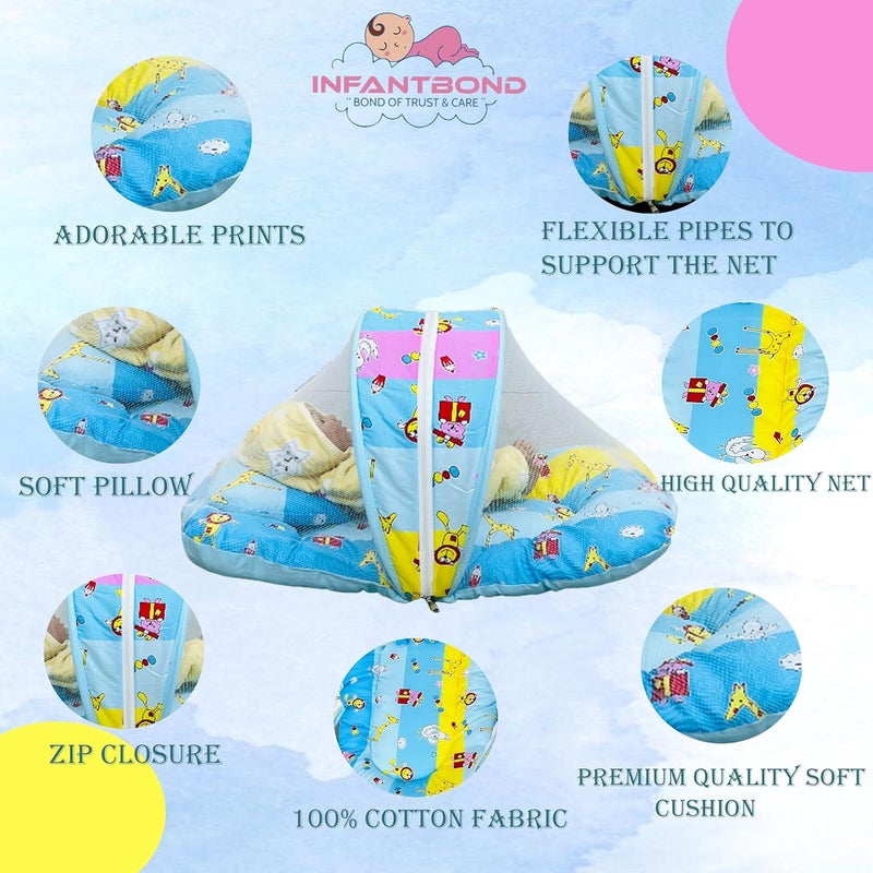 Infantbond Designer Mattress with Net Portable Bed Travel Friendly Infant Comfy Sleep Sleeping Bag for Kids Baby Carry Comfortable Set Age 06 Months Blue Giffi - Image 3