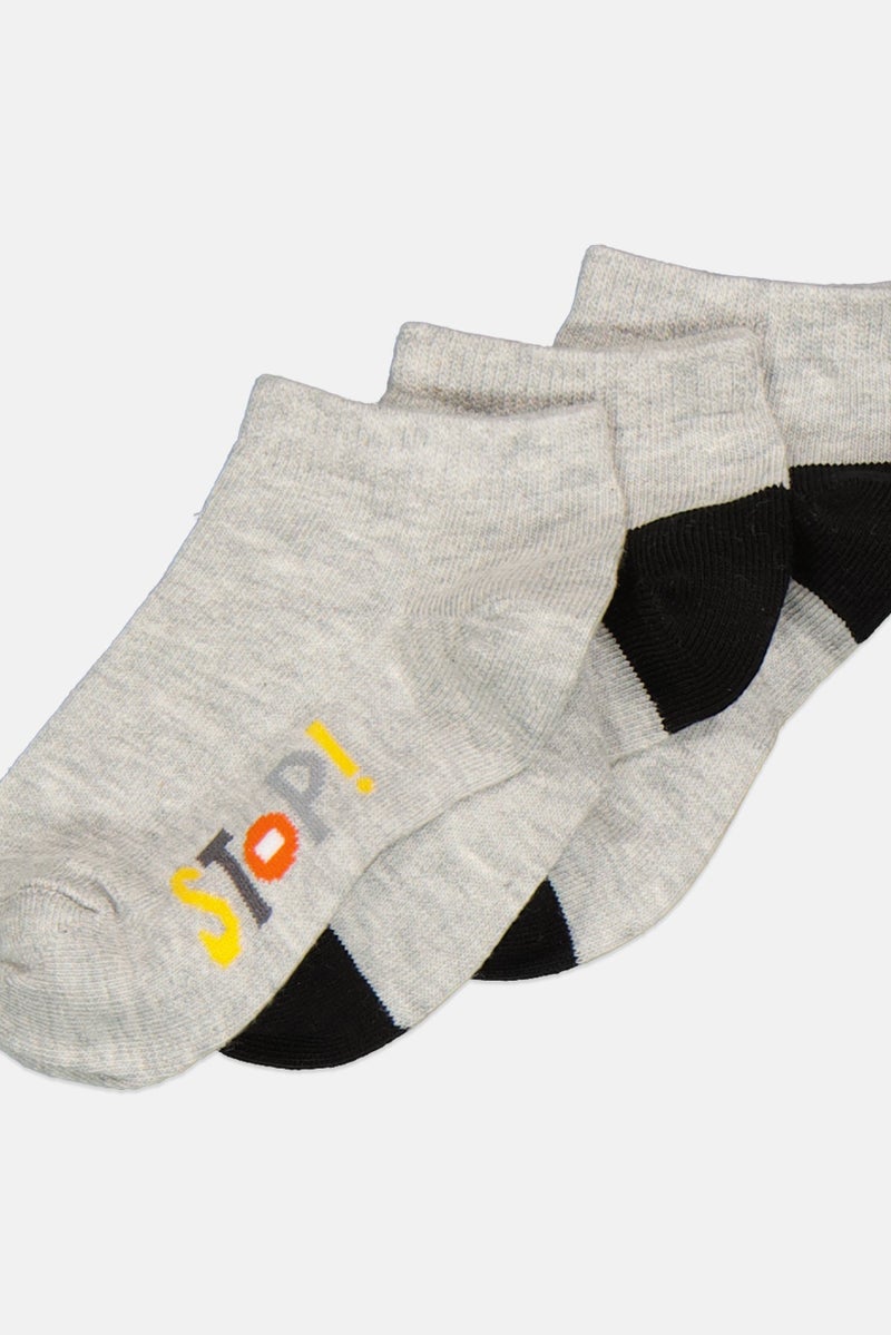 RBX Kids Boys 3 Pairs Graphic Print Socks, Grey Combo  - Image 2
