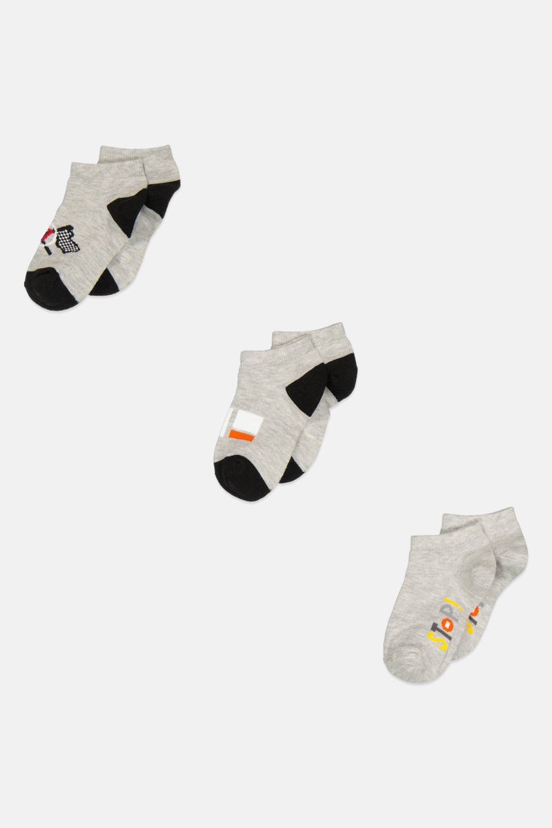 RBX Kids Boys 3 Pairs Graphic Print Socks, Grey Combo  - Image 1