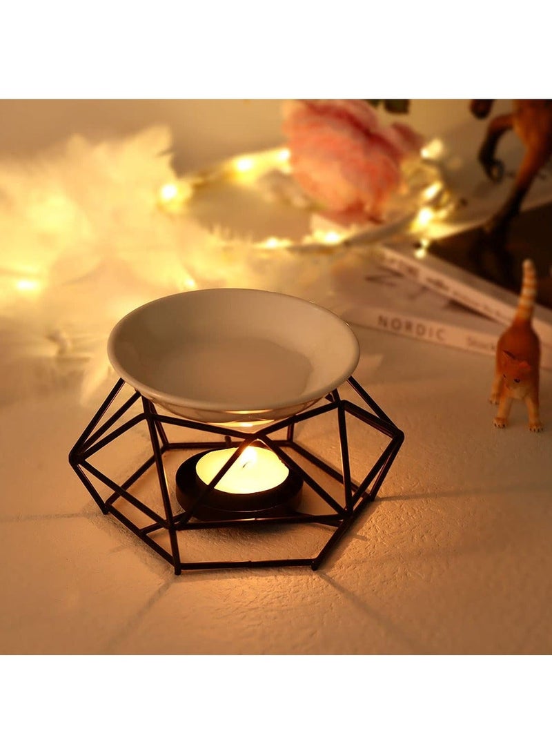 Delicate Romantic Ceramic Tealight Candle Holder Oil Burner, Essential Oil Incense Aroma Diffuser Furnace, Metal Wax Melt Burner for Fragrance Warmer DiffuserHome Decoration (Black) - Image 2