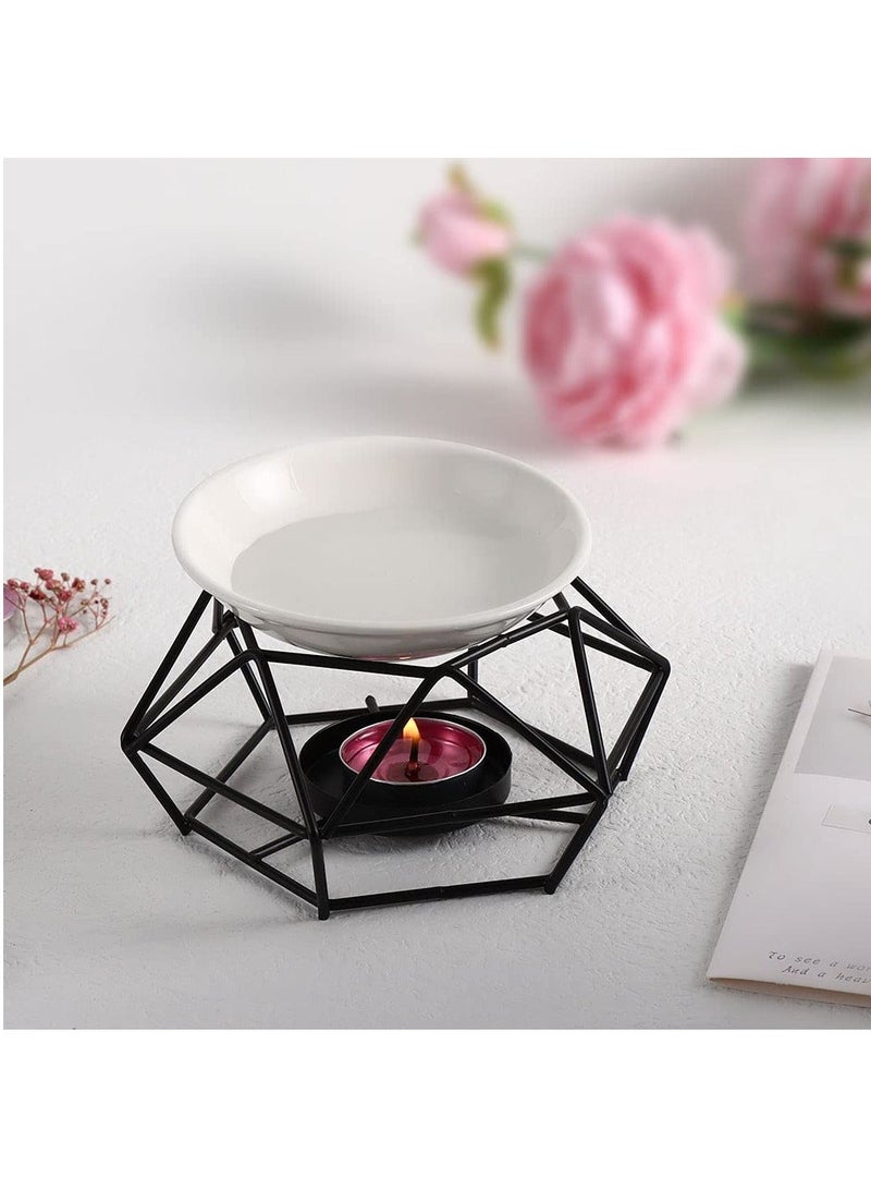 Delicate Romantic Ceramic Tealight Candle Holder Oil Burner, Essential Oil Incense Aroma Diffuser Furnace, Metal Wax Melt Burner for Fragrance Warmer DiffuserHome Decoration (Black) - Image 1