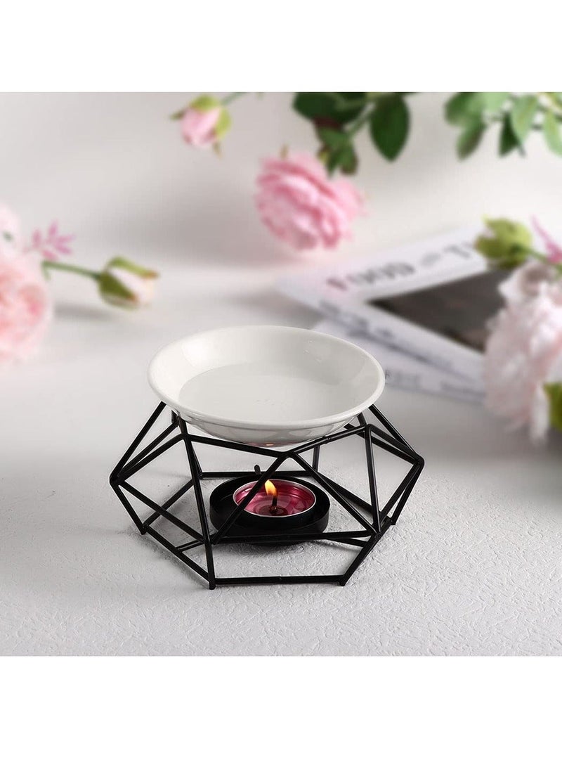 Delicate Romantic Ceramic Tealight Candle Holder Oil Burner, Essential Oil Incense Aroma Diffuser Furnace, Metal Wax Melt Burner for Fragrance Warmer DiffuserHome Decoration (Black) - Image 3