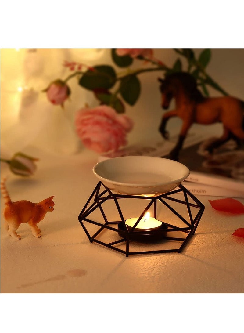 Delicate Romantic Ceramic Tealight Candle Holder Oil Burner, Essential Oil Incense Aroma Diffuser Furnace, Metal Wax Melt Burner for Fragrance Warmer DiffuserHome Decoration (Black) - Image 5